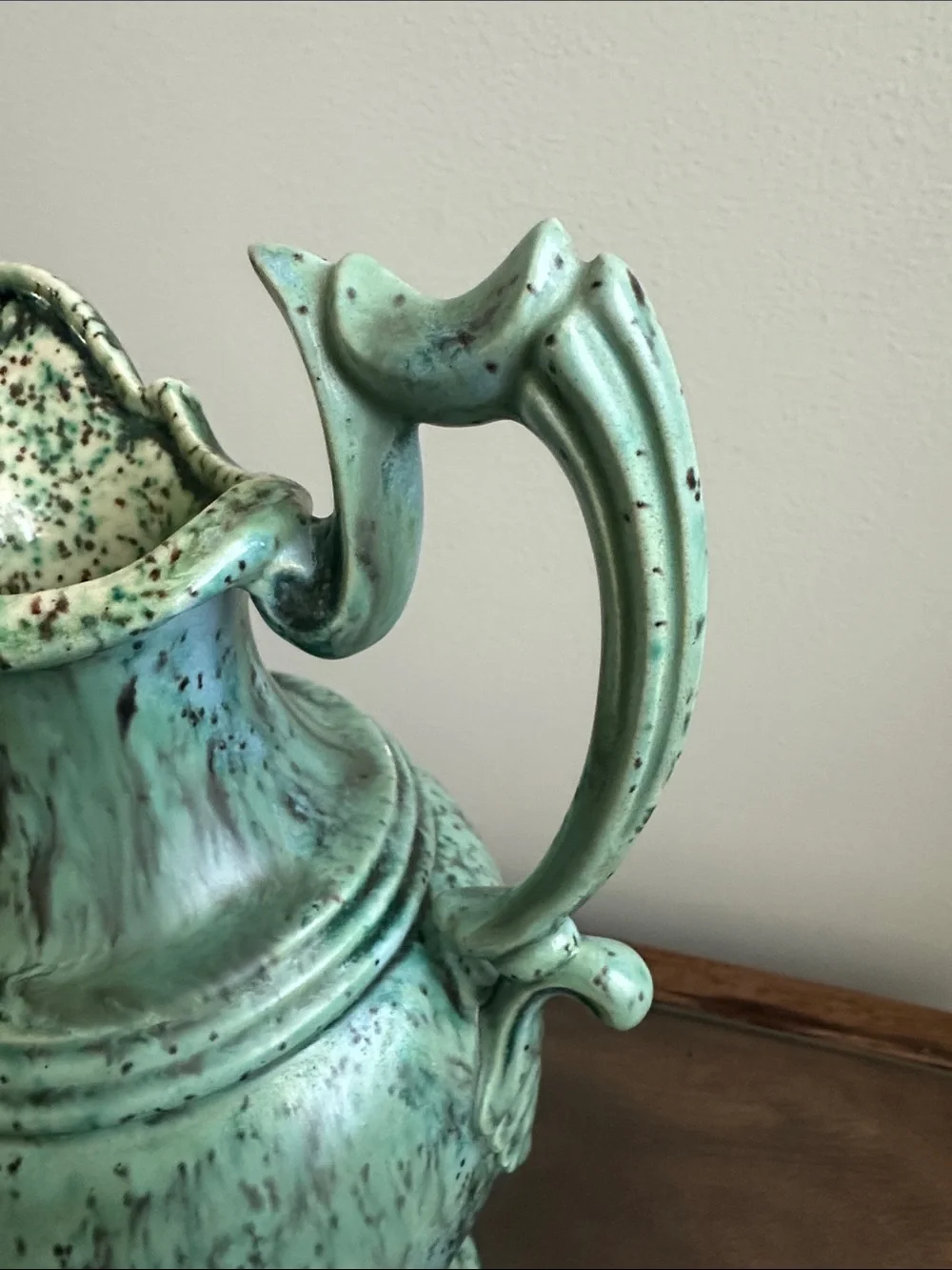 Vintage Arnold Green Speckled Ceramic Pitcher Vase